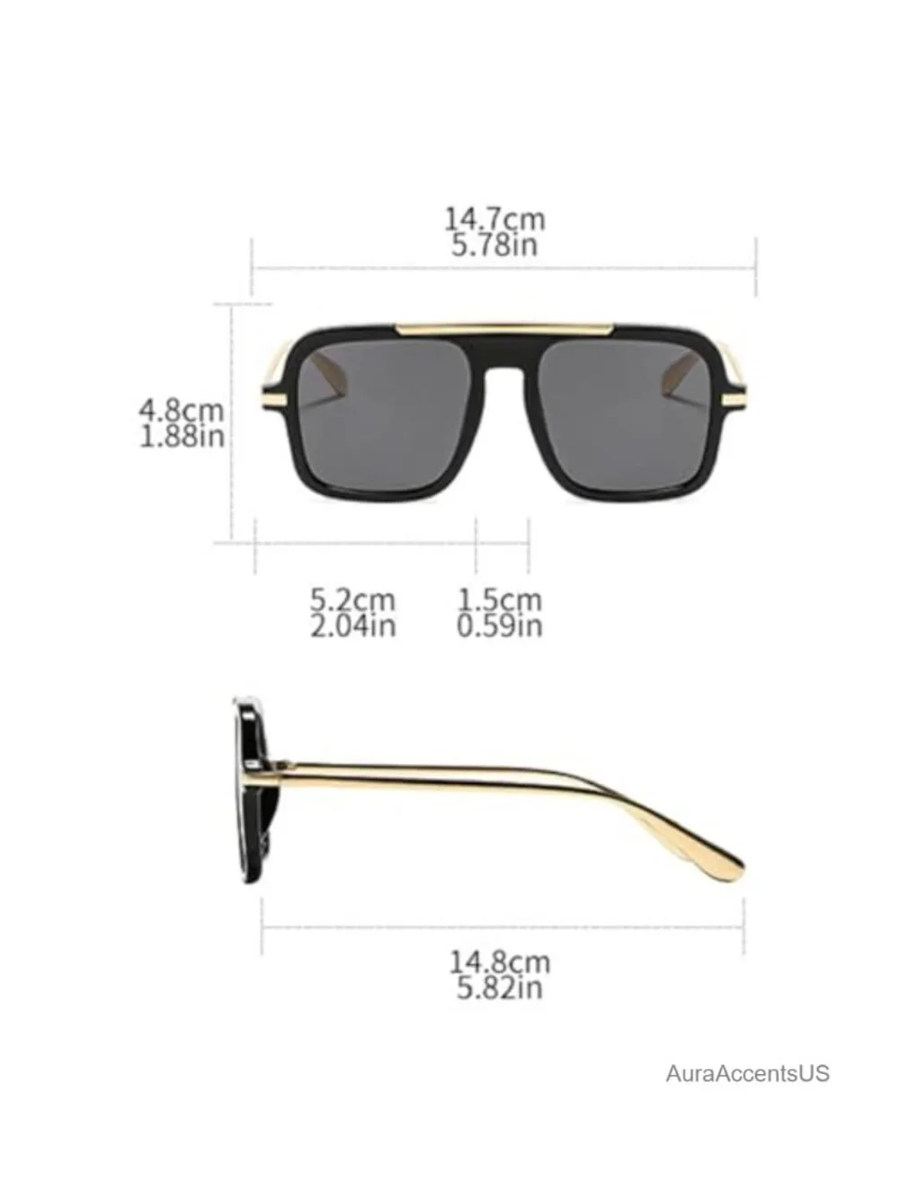 Retro Square Pilot Sunglasses Unisex UV400 Metal Temples Full Frame
